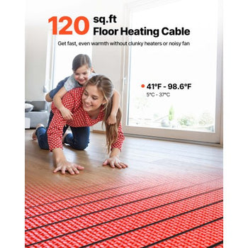 120 sqft Floor Heating Mat System, 120V Electric Radiant Heated Floor System, with Decoupling Membrane & Smart Control Thermostat & Alarm, Easy Installation for Tile, Stone, Vinyl