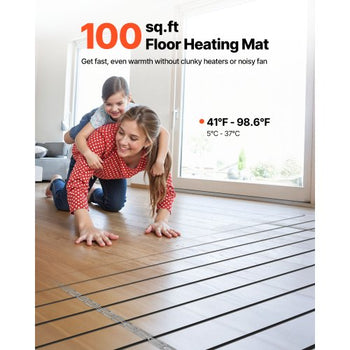 100 sqft Underfloor Heating Cable Kit, 120V Electric Radiant Heated Floor System, with Smart Control Thermostat & Alarm, Easy Installation for Tile, Stone, Vinyl, Home Improvement