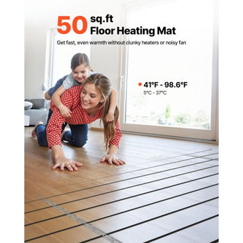 50 sqft Underfloor Heating Cable Kit, 120V Electric Radiant Heated Floor System, with Smart Control Thermostat & Alarm, Easy Installation for Tile, Stone, Vinyl, Home Improvement