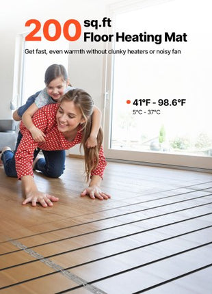 200 sqft Underfloor Heating Cable Kit, 240V Electric Radiant Heated Floor System, with Smart Control Thermostat & Alarm, Easy Installation for Tile, Stone, Vinyl, Home Improvement