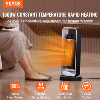 Electric Space Heater with Thermostat Remote Control, 1000W/1500W 2-Level Adjustable Quiet Ceramic Heater Fan, 20 in Tip-Over Shutdown Overheat Protection Small Heaters for Office Room Desk Indo
