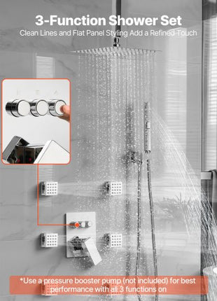 Shower Faucet Set, 10 Inch Ceiling Mount Rainfall Shower System with 6 Body Jets and 2 in 1 Handheld Spray, Rotatable 3-Function Rain Head System Set, Complete Brass Valve and Trim Kit, Chrome