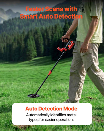 Metal Detector, 6", Lightweight Metal Detector with LCD Display, IP68 Waterproof Search Coil, Adjustable 22.8"-33.8" High Accuracy Gold Detector, Easy to Use, for Detecting Gold Treasure Hunting