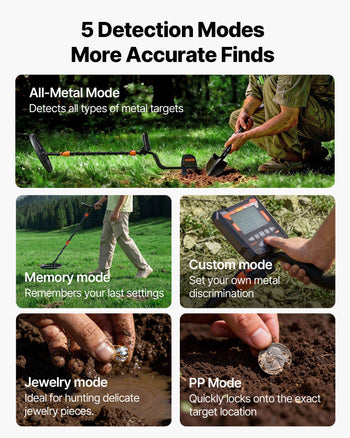 Metal Detector for Adults, 10", Professional High Accuracy Gold Detector, IP68 Waterproof Search Coil with Display, Headphones, 5 Modes, Adjustable Length, for Detecting Gold Treasure Hunting