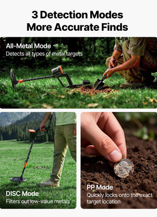 Metal Detector for Adults, 8", Professional High Accuracy Gold Detector, IP68 Waterproof Search Coil with Display, Headphones, 3 Modes, Adjustable Length, for Detecting Gold Treasure Hunting