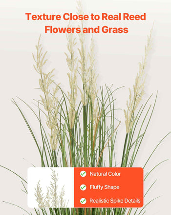 Artificial Grass Plant, 2 Pack 47 inch Reed Flower Grass in Pot, Premium PVC Faux Fake Greenery Shrubs Plant for Indoor Outdoor House Home Garden Office Room Décor, Housewarming, Green