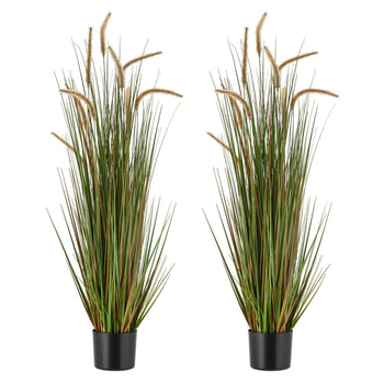 Artificial Grass Plant, 2 Pack 47 inch Horsetail Reed Grass in Pot, Premium PVC Faux Fake Greenery Shrubs Plant for Indoor Outdoor House Home Garden Office Room Décor, Housewarming, Green