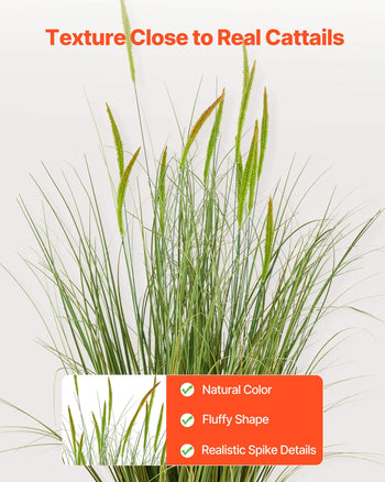 Artificial Grass Plant, 2 Pack 35 inch Cattail Grass in Pot, Premium PVC Faux Fake Greenery Shrubs Plant for Indoor Outdoor House Home Garden Office Room Décor, Housewarming, Green