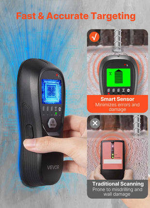 Stud Finder Wall Scanner, 5 in 1, Electronic Wall Stud Detector with Smart Sensor, High-Definition LCD Display and Audio Alarm, for the Center and Edge of Metal, AC Wire, Joists, Pipes, Black