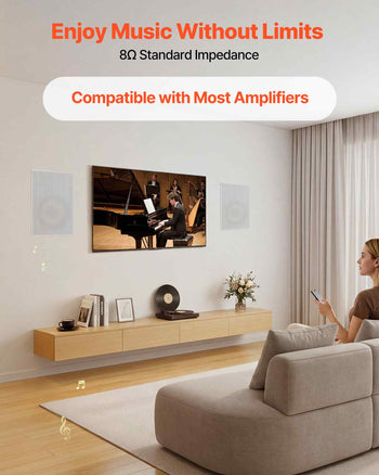 In-Wall Speakers, 8", In Wall Speaker System with Paintable Grille, Hi-Fi Sound, 200W Peak, 2-Way Rectangular Speakers, for Damp Humid Indoor Placement, Bath, Kitchen, Covered Porches, 1 Pair