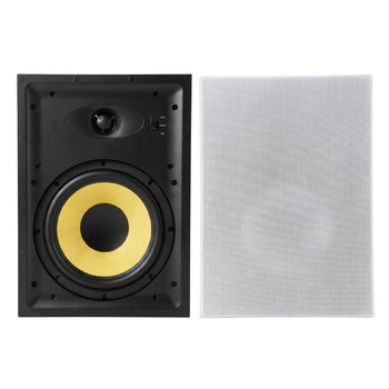 In-Wall Speakers, 8", In Wall Speaker System with Paintable Grille, Hi-Fi Sound, 200W Peak, 2-Way Rectangular Speakers, for Damp Humid Indoor Placement, Bath, Kitchen, Covered Porches, 1 Pair
