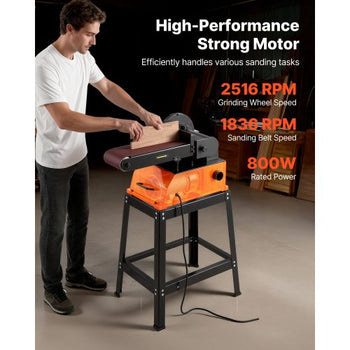 Professional Belt Sander with Stand, 9" Disc & 6" x 48" Belt Sander Combo, 800W Sanding Machine with 0 - 45° Adjustable Worktable for Woodworking, Furniture Refinishing, Knife Sharpening