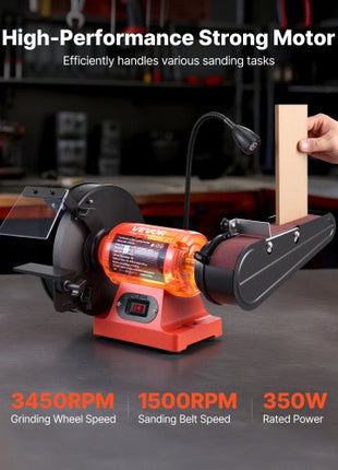 8" Bench Grinder & 2" x 28" Belt Sander Combo, 350W Professional Grinding Sanding Machine with LED Work Light & Protective Eye Shield for Metalworking, Woodworking, Knife Sharpening
