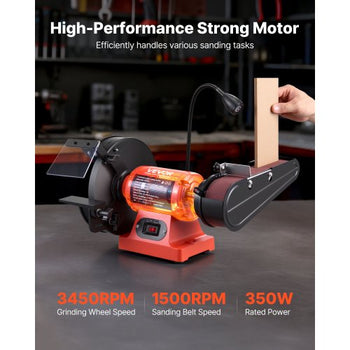 8" Bench Grinder & 2" x 28" Belt Sander Combo, 350W Professional Grinding Sanding Machine with LED Work Light & Protective Eye Shield for Metalworking, Woodworking, Knife Sharpening