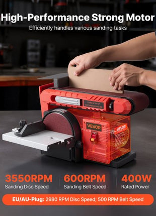 6" Disc Sander & 4" x 36" Belt Sander, 400W Professional Belt Disc Sanders Combo with 0 - 45° Adjustable Worktable & Dust Collection Port for Woodworking, Knife Sharpening, DIY Crafting