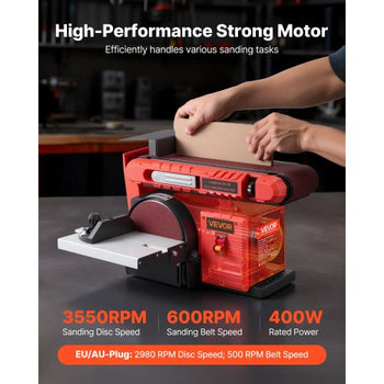 6" Disc Sander & 4" x 36" Belt Sander, 400W Professional Belt Disc Sanders Combo with 0 - 45° Adjustable Worktable & Dust Collection Port for Woodworking, Knife Sharpening, DIY Crafting