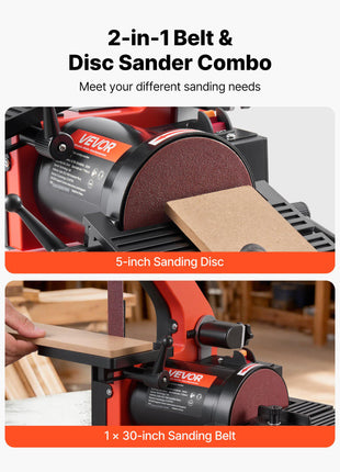 5" Disc Sander & 1" x 30" Belt Sander, 250W Benchtop Belt Disc Sanders Combo with 0 - 45° Adjustable Worktable & Dust Collection Ports for Woodworking, Furniture Refinishing, DIY Crafting