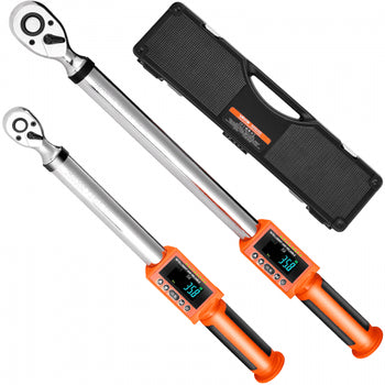 Digital Torque Wrench Set, 2 Pieces, 1/2, 3/8 Inch Drive, 72-Tooth, ±2% High Accuracy Electronic Torque Wrench with Preset Value, Buzzer and LED Notification, for Automotive Motorcycle