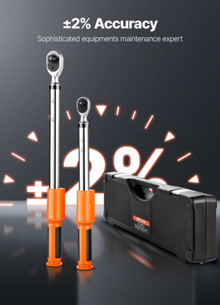 Digital Torque Wrench Set, 2 Pieces, 1/2, 3/8 Inch Drive, 72-Tooth, ±2% High Accuracy Electronic Torque Wrench with Preset Value, Buzzer and LED Notification, for Automotive Motorcycle
