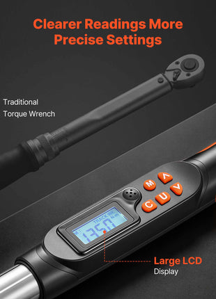 Torque Wrench 0-1.5 in Adjustable Jaw Opening Digital Torque Wrench, Open-End Jaw, 4 Display Units, ±2% Accuracy, LCD Screen, with Buzzer and LED Indicator, for Pipe and Automotive Repair