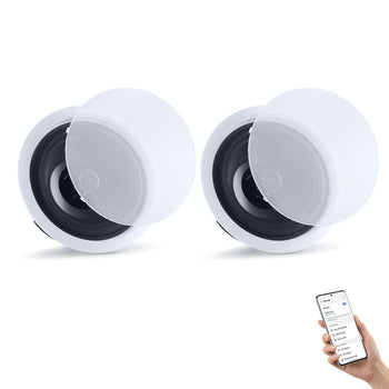 Bluetooth Ceiling Speakers, 8", In Ceiling & In-Wall Speaker System with Amplifier, 2-Way Flush Mount Speakers, for Damp Humid Placement, Home Theater, Living Room, or Covered Patio, 1 Pair