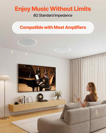 In Ceiling Speakers, 8", In-Ceiling & In-Wall Speaker System, Hi-Fi Sound, 150W Peak, 2-Way Flush Mount Speakers, for Damp Humid Placement, Home Theater, Living Room, or Covered Patio, 1 Pair