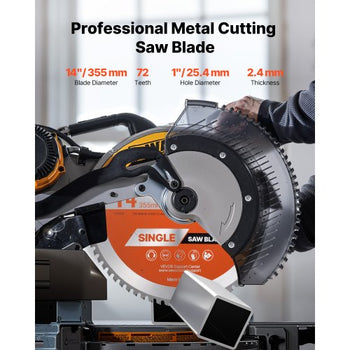 Circular Saw Blade, 14 inch Diameter, 72 Sharp Alloy Teeth, 1 inch Arbor, Fine Finish, Metal Cutting Blade for Circular Saw, with Noise-Reducing Heat Vents, for Cutting Steel and Aluminum