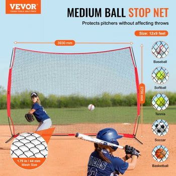 Barricade Backstop Net, 12x9 ft Ball Sports Barrier Netting, Portable Practice Equipment with Carry Bag, Protection Screen for Baseball Softball Lacrosse Soccer Hockey Training, for Backyard