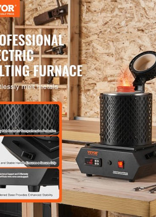 Gold Melting Furnace, 1350W, 2102 ? Max Temperature, Digital Electric Melting Furnace with 1 kg and 3 kg Ceramic Crucibles, Crucible Tongs, and Gloves, for Gold, Silver, Aluminum, Copper
