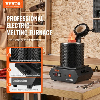 Gold Melting Furnace, 1350W, 2102 ? Max Temperature, Digital Electric Melting Furnace with 1 kg and 3 kg Ceramic Crucibles, Crucible Tongs, and Gloves, for Gold, Silver, Aluminum, Copper