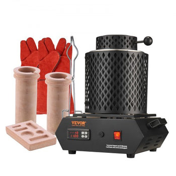 Gold Melting Furnace, 1350W, 2102 ? Max Temperature, Digital Electric Melting Furnace with 1 kg and 3 kg Ceramic Crucibles, Crucible Tongs, and Gloves, for Gold, Silver, Aluminum, Copper
