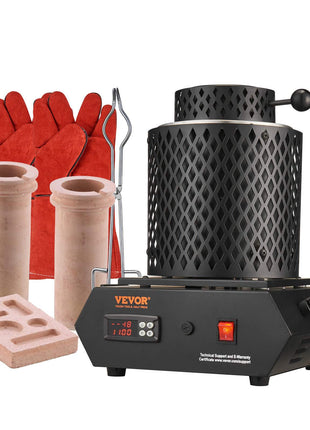 Gold Melting Furnace, 1350W, 2102 ℉ Max Temperature, Digital Electric Melting Furnace with 1 kg and 3 kg Ceramic Crucibles, Crucible Tongs, and Gloves, for Gold, Silver, Aluminum, Copper