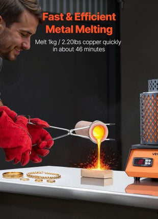 Electric Melting Furnace, 1350W Electric Metal Smelter Foundry, 2102?/1150? Metal Smelting Machine with 3kg Ceramic Crucible, Gold Smelting Kit for Jewelry Making, Metal Bars, Metal Components