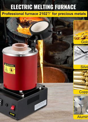Gold Melting Furnace, 1350W, 2102 ? Max Temperature, 3 kg Digital Electric Melting Furnace, with 1 kg and 3 kg Ceramic Crucible and Ingot Die for Processing of Gold, Silver, Aluminum, Copper