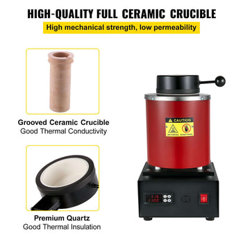 Gold Melting Furnace, 1350W, 2102 ℉ Max Temperature, 3 kg Digital Electric Melting Furnace, with 1 kg and 3 kg Ceramic Crucible and Ingot Die for Processing of Gold, Silver, Aluminum, Copper