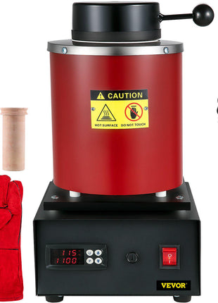 Gold Melting Furnace, 1350W, 2102 ℉ Max Temperature, 3 kg Digital Electric Melting Furnace, with 1 kg and 3 kg Ceramic Crucible and Ingot Die for Processing of Gold, Silver, Aluminum, Copper