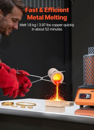 Electric Melting Furnace, 1500W Electric Metal Smelter Foundry, 2102?/1150? Metal Smelting Machine with 5kg Ceramic Crucible, Gold Smelting Kit for Jewelry Making, Metal Bars, Metal Components