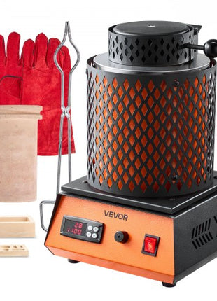 Electric Melting Furnace, 1500W Electric Metal Smelter Foundry, 2102?/1150? Metal Smelting Machine with 5kg Ceramic Crucible, Gold Smelting Kit for Jewelry Making, Metal Bars, Metal Components