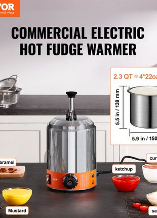 Electric Cheese Dispenser with Pump, 2.3 Qt Commercial Hot Fudge Warmer, Stainless Steel Pump Dispenser, 86-230? Temp Adjustable Nacho Cheese Sauce Warmer, for Hot Fudge Cheese Caramel