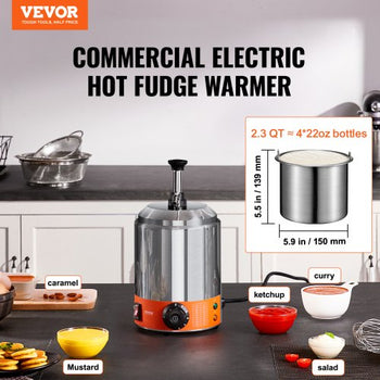 Electric Cheese Dispenser with Pump, 2.3 Qt Commercial Hot Fudge Warmer, Stainless Steel Pump Dispenser, 86-230? Temp Adjustable Nacho Cheese Sauce Warmer, for Hot Fudge Cheese Caramel