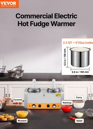 Electric Cheese Dispenser with Pumps, 2.4x2 L Commercial Hot Fudge Warmer, Plastic Double Pumps Dispenser, 86-230? Temp Adjustable Nacho Cheese Sauce Warmer, for Hot Fudge Cheese Caramel