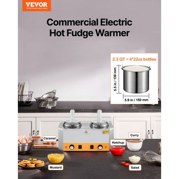 Electric Cheese Dispenser with Pumps, 2.4x2 L Commercial Hot Fudge Warmer, Plastic Double Pumps Dispenser, 86-230? Temp Adjustable Nacho Cheese Sauce Warmer, for Hot Fudge Cheese Caramel