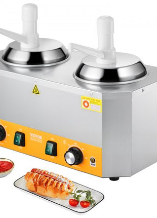 Electric Cheese Dispenser with Pumps, 2.4x2 L Commercial Hot Fudge Warmer, Plastic Double Pumps Dispenser, 86-230? Temp Adjustable Nacho Cheese Sauce Warmer, for Hot Fudge Cheese Caramel