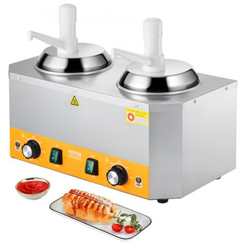 Electric Cheese Dispenser with Pumps, 2.4x2 L Commercial Hot Fudge Warmer, Plastic Double Pumps Dispenser, 86-230? Temp Adjustable Nacho Cheese Sauce Warmer, for Hot Fudge Cheese Caramel