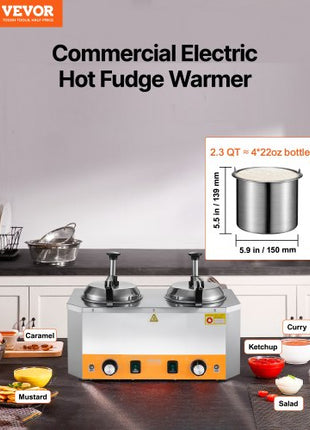 Electric Cheese Dispenser with Pumps, 2.4x2 L Commercial Hot Fudge Warmer, Stainless Steel Heated Double Pumps Dispenser, 86-230? Temp Adjustable Nacho Cheese Warmer for Fudge Cheese Caramel