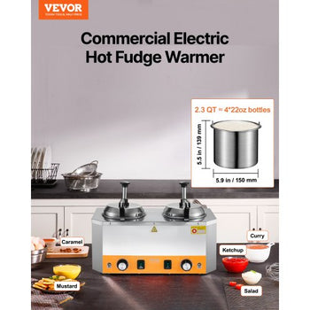 Electric Cheese Dispenser with Pumps, 2.4x2 L Commercial Hot Fudge Warmer, Stainless Steel Heated Double Pumps Dispenser, 86-230? Temp Adjustable Nacho Cheese Warmer for Fudge Cheese Caramel
