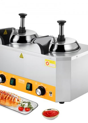 Electric Cheese Dispenser with Pumps, 2.4x2 L Commercial Hot Fudge Warmer, Stainless Steel Heated Double Pumps Dispenser, 86-230? Temp Adjustable Nacho Cheese Warmer for Fudge Cheese Caramel
