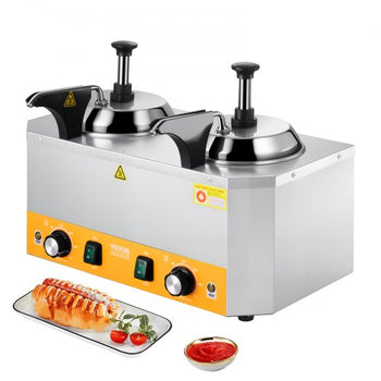 Electric Cheese Dispenser with Pumps, 2.4x2 L Commercial Hot Fudge Warmer, Stainless Steel Heated Double Pumps Dispenser, 86-230? Temp Adjustable Nacho Cheese Warmer for Fudge Cheese Caramel