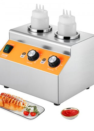 Electric Bottle Warmer with Bottles, 0.8x2 LCommercial Cheese Dispenser, Hot Fudge Warmer 86-185? Temp Adjustable, Plastic Double Bottles Nacho Cheese Warmer, for Hot Fudge Cheese Caramel