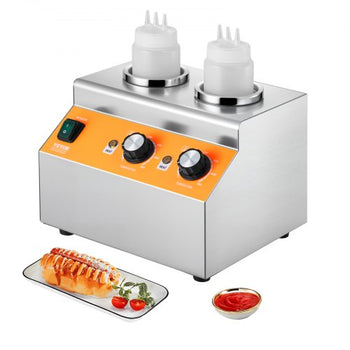 Electric Bottle Warmer with Bottles, 0.8x2 LCommercial Cheese Dispenser, Hot Fudge Warmer 86-185? Temp Adjustable, Plastic Double Bottles Nacho Cheese Warmer, for Hot Fudge Cheese Caramel